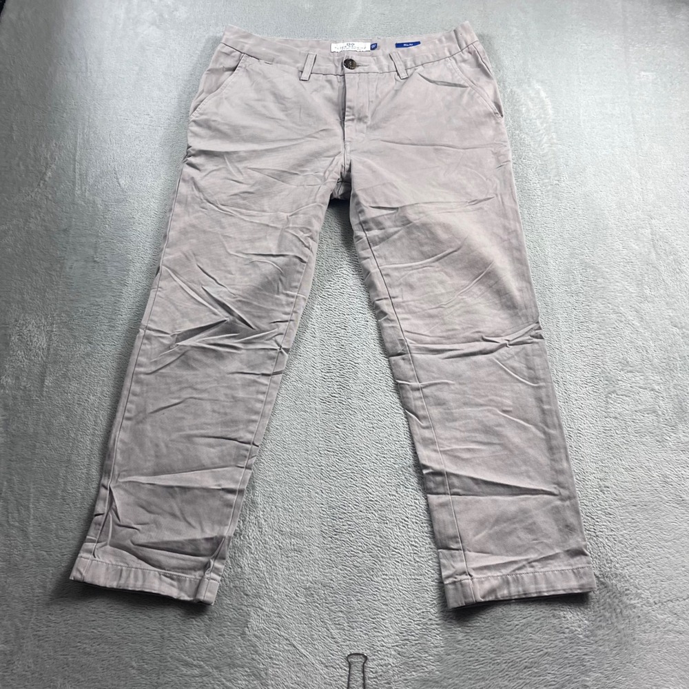 Peter Manning Slim Fit Chinos Mens 32W 26L Grey Khaki Flat Front Pants